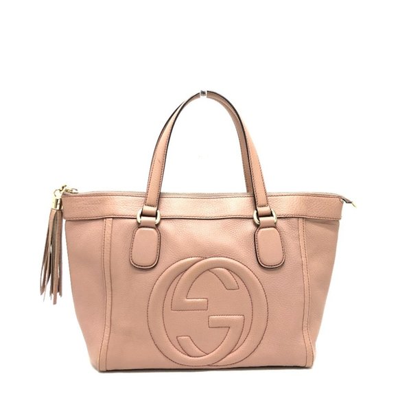 GUCCI 282307 Soho Interlocking G Fringe Bag, Leather, Women's, Pink Beige - Picture 1 of 14